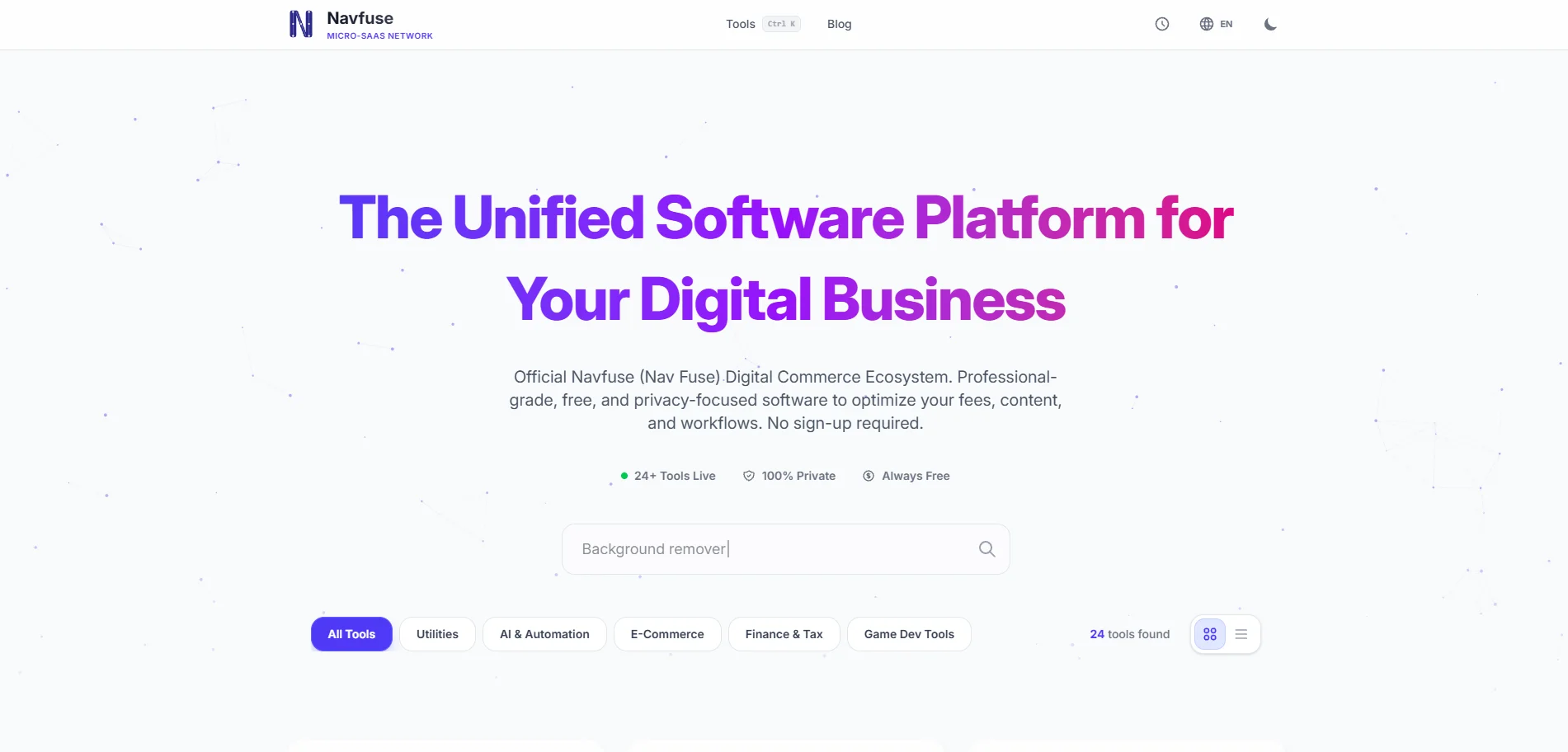 Navfuse — Micro-SaaS Platformu web sitesi ekran görüntüsü